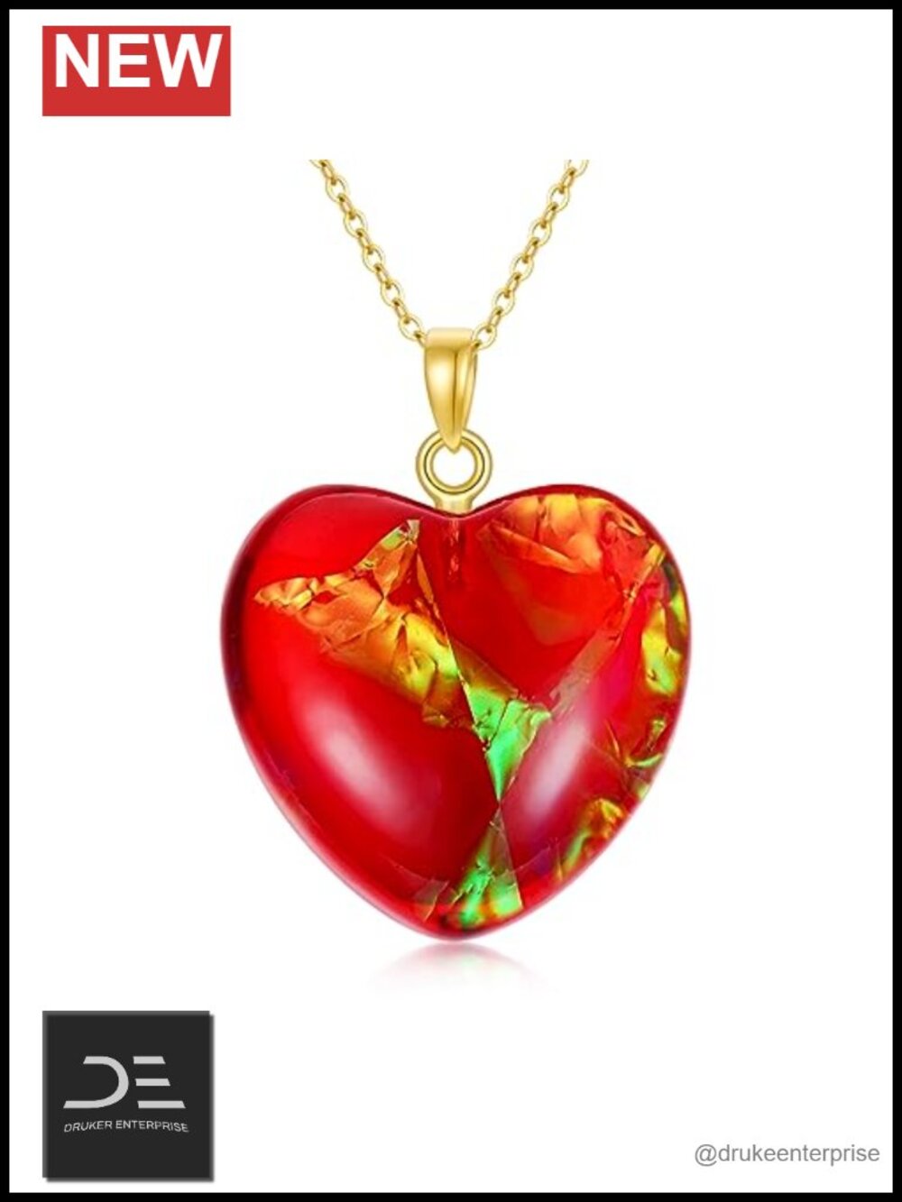 14k Solid Gold Heart Necklace with Red Stone Pendant Fine Jewelry Gift for Her
